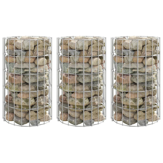 Rundt Gabion-Havebede 3 Stk. Ø30X50 Cm Galvaniseret Stål