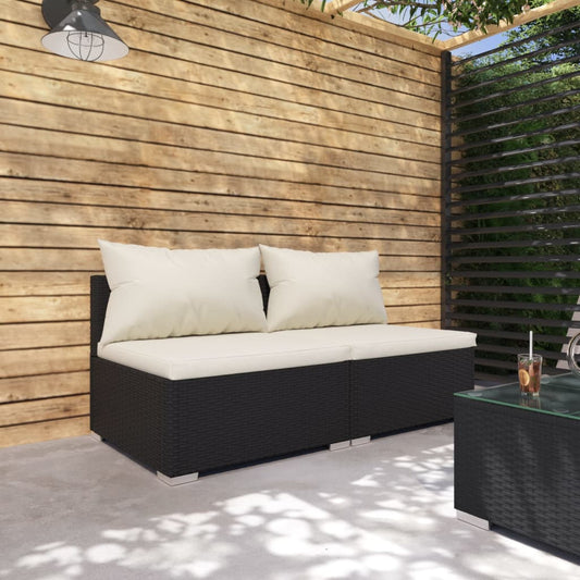 Loungesæt Til Haven 2 Dele Med Hynder Polyrattan Sort