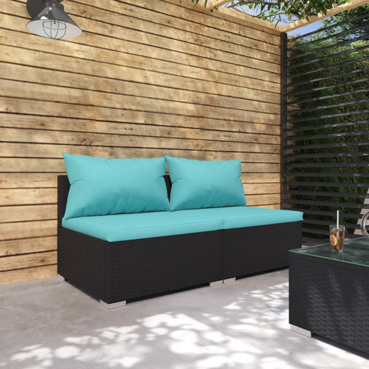 Loungesæt Til Haven 2 Dele Med Hynder Polyrattan Sort
