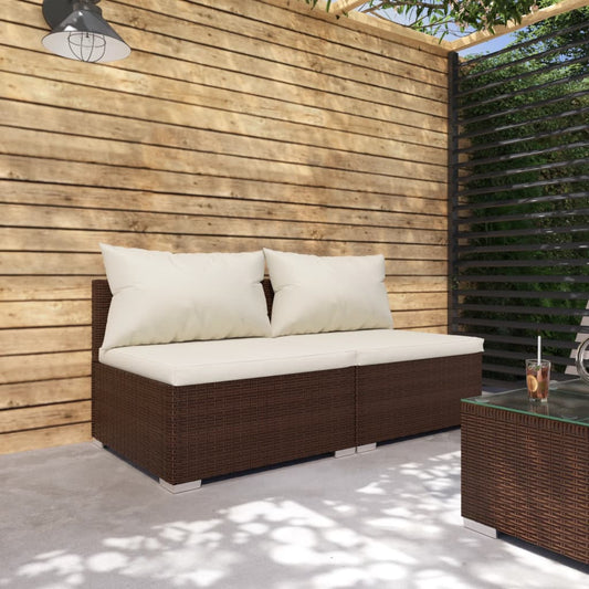 Loungesæt Til Haven 2 Dele Med Hynder Polyrattan Brun