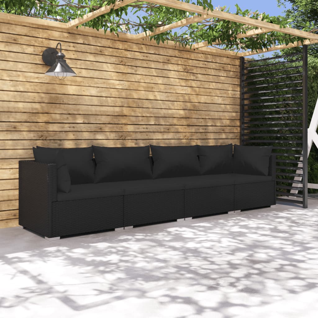 Haveloungesæt 4 Dele Med Hynder Polyrattan - Variant 3101424