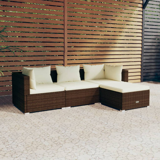 Loungesæt Til Haven 4 Dele Med Hynder Polyrattan Brun Brun Og Cremefarvet
