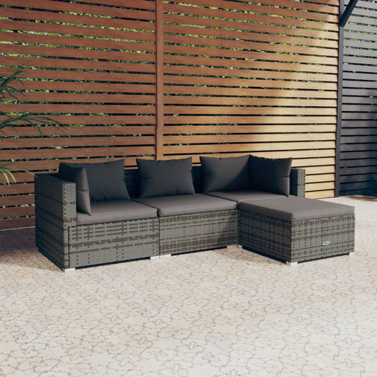 Loungesæt Til Haven 4 Dele Med Hynder Polyrattan Grå Grå Og Antracitgrå