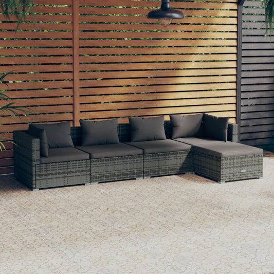 Loungesæt Til Haven 5 Dele Med Hynder Polyrattan Grå Grå Og Antracitgrå