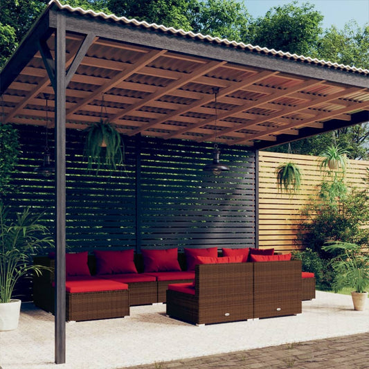Loungesæt Til Haven 9 Dele Med Hynder Polyrattan Brun Brun Og Kanelfarvet
