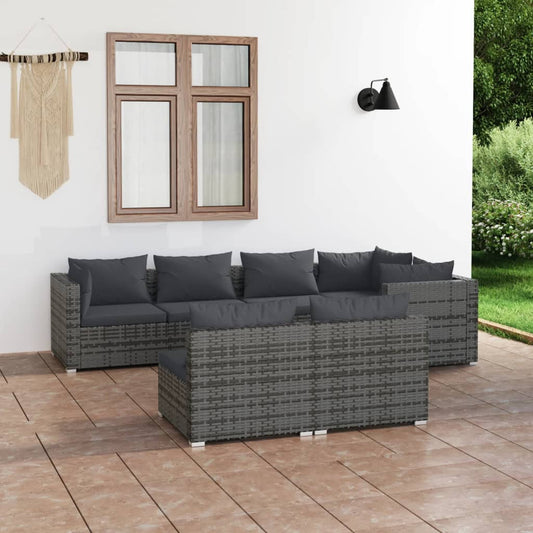 Loungesæt Til Haven 7 Dele Med Hynder Polyrattan Grå Grå Og Antracitgrå