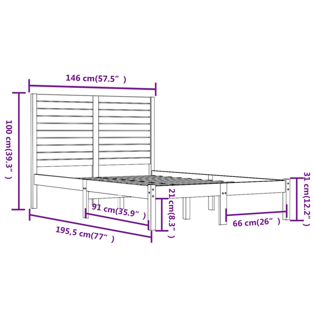 Sengeramme 140x190 Cm Massivt Træ - Billede 6