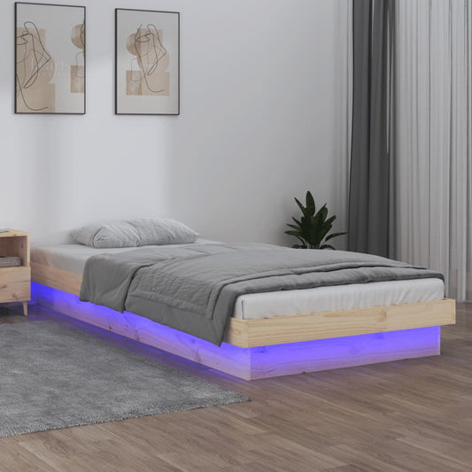 Sengeramme Med Led-Lys Massivt Træ