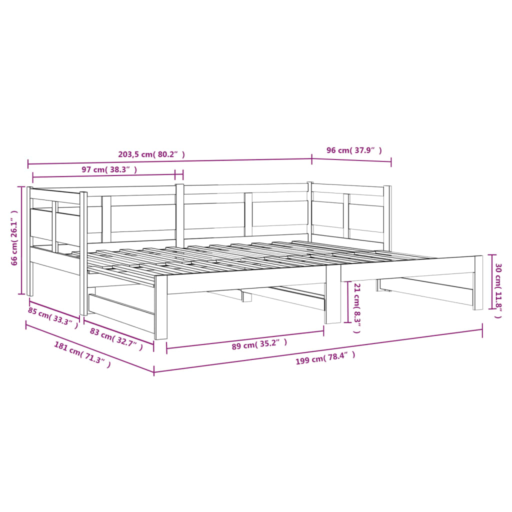 Daybed Med Udtræk 2X(90X200) Cm Massivt Fyrretræ