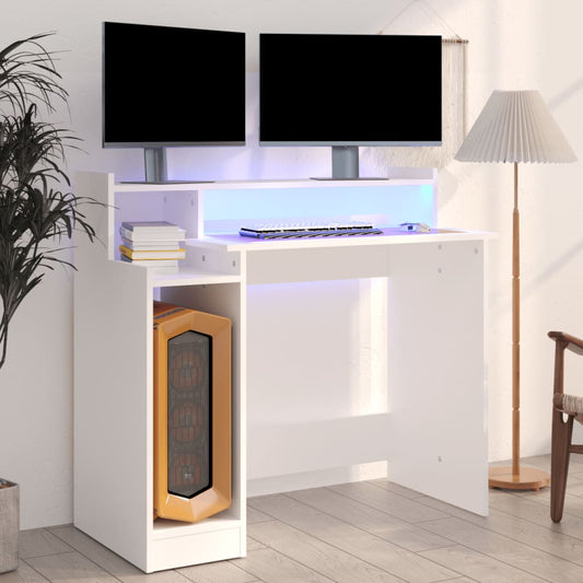 Skrivebord Med Led-Lys 97X45X90 Cm Konstrueret Træ