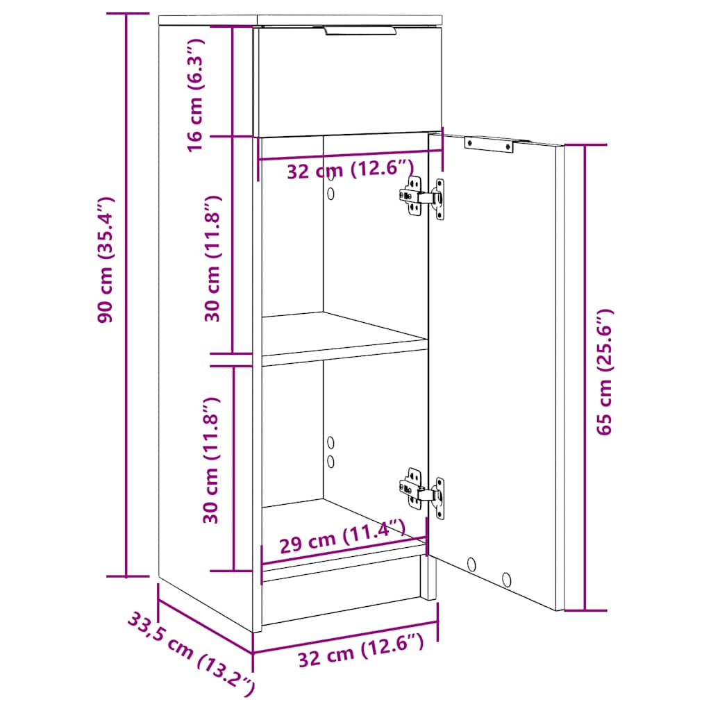 Badeværelsesskab 32x34x90 Cm Konstrueret Træ - Billede 10