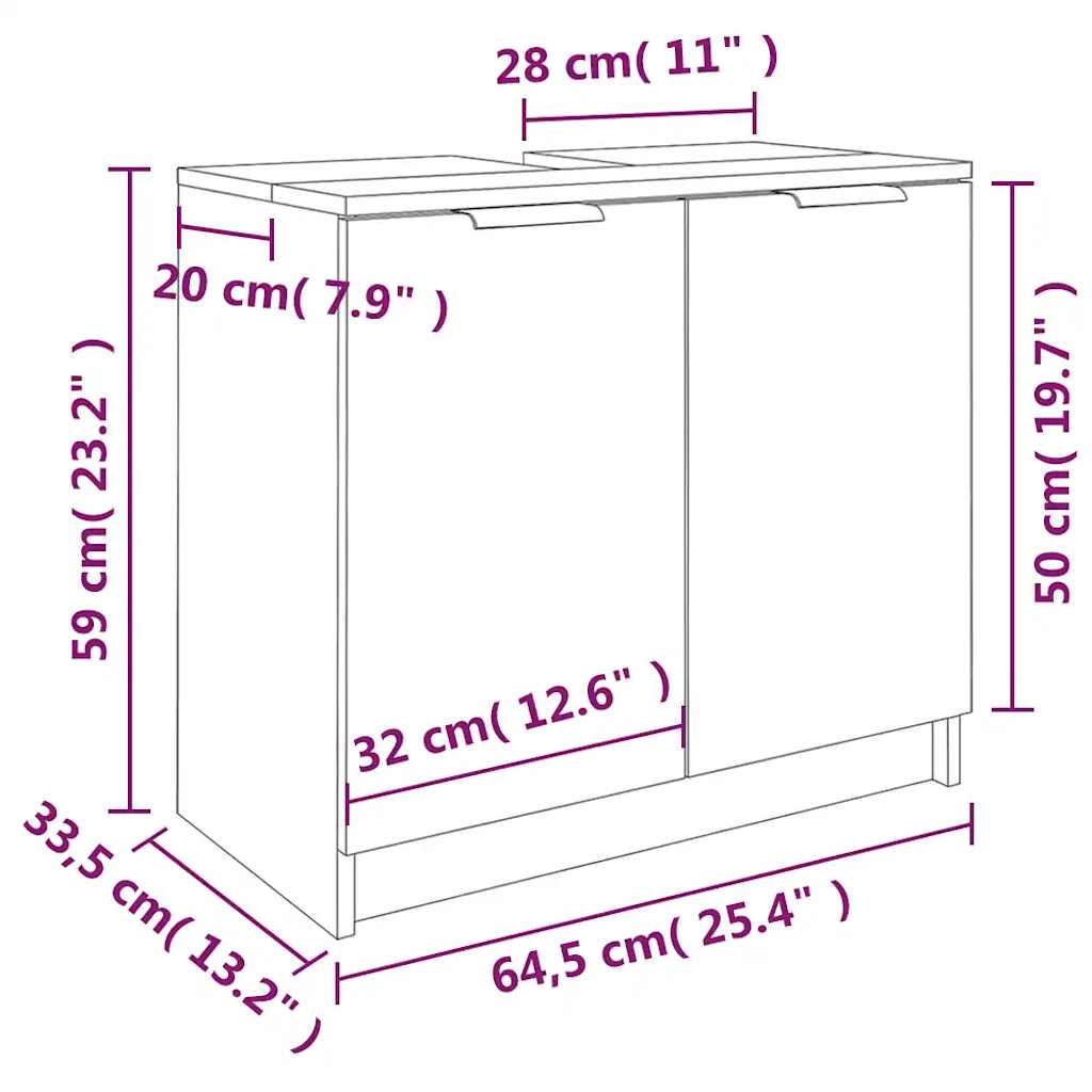 Badeværelsesskab 64,5X33,5X59 Cm Konstrueret Træ