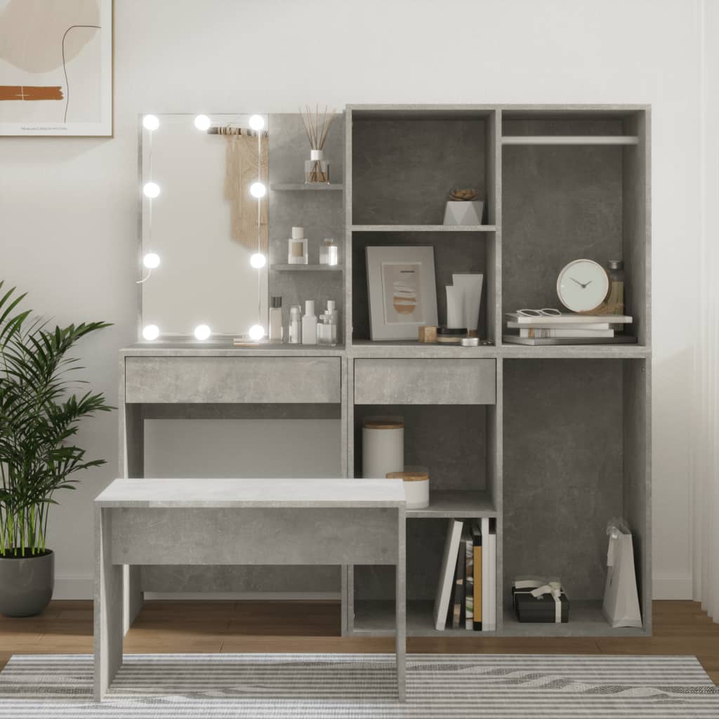 Makeupbordssæt Med LED-lys Konstrueret Træ - Billede 3