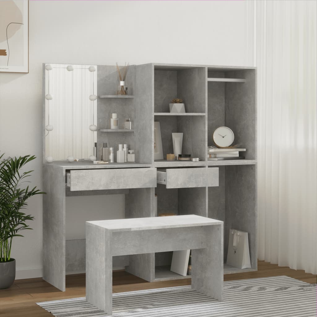 Makeupbordssæt Med LED-lys Konstrueret Træ - Billede 4