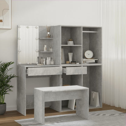 Makeupbordssæt Med LED-lys Konstrueret Træ - Billede 4