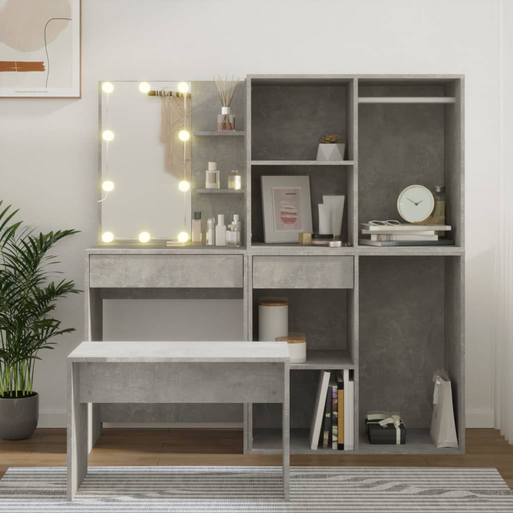 Makeupbordssæt Med LED-lys Konstrueret Træ - Hovedbillede