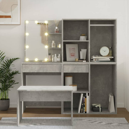 Makeupbordssæt Med LED-lys Konstrueret Træ - Hovedbillede
