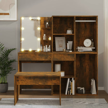 Makeupbordssæt Med LED-lys Konstrueret Træ - Variant 3114104