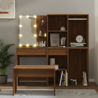 Makeupbordssæt Med LED-lys Konstrueret Træ - Variant 3114106