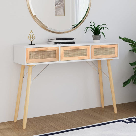 Konsolbord 105X30X75 Cm Massivt Fyrretræ Naturlig Rattan