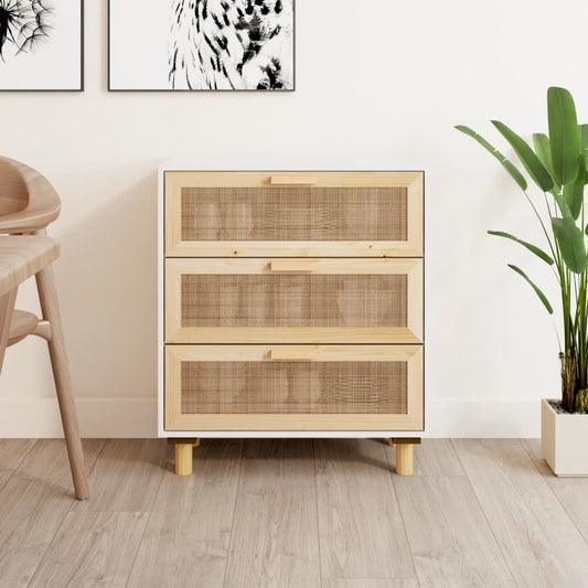 Skænk 60X30X70 Cm Massivt Fyrretræ Og Naturlig Rattan