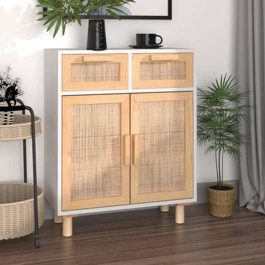 Skænk 60X30X75 Cm Massivt Fyrretræ Og Naturlig Rattan