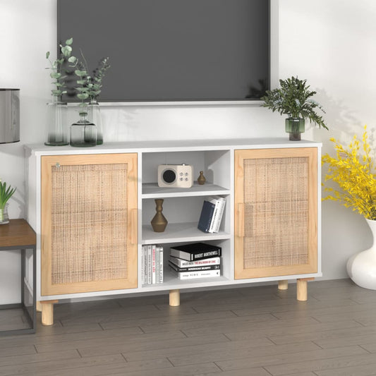 Skænk 105X30X60 Cm Massivt Fyrretræ Og Naturlig Rattan