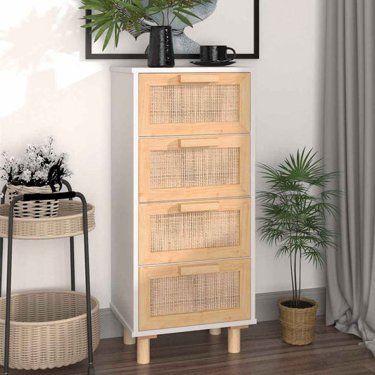 Skænk 40X30X90 Cm Massivt Fyrretræ Og Naturlig Rattan