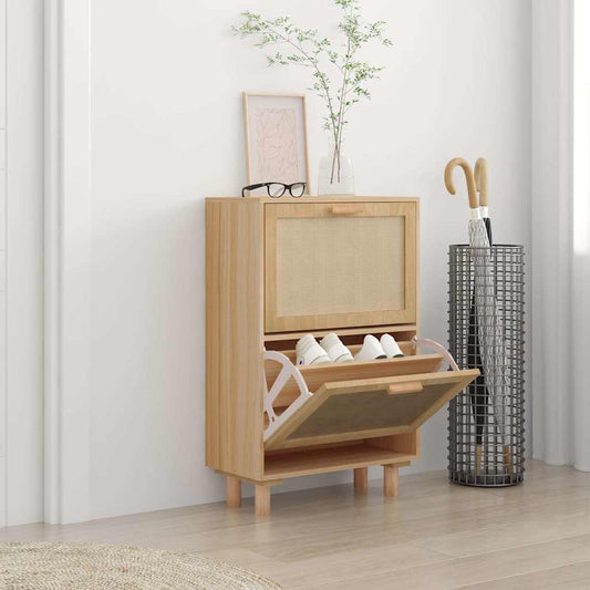 Skoskab 52x25x80 Cm Konstrueret Træ Og Rattan - Hovedbillede