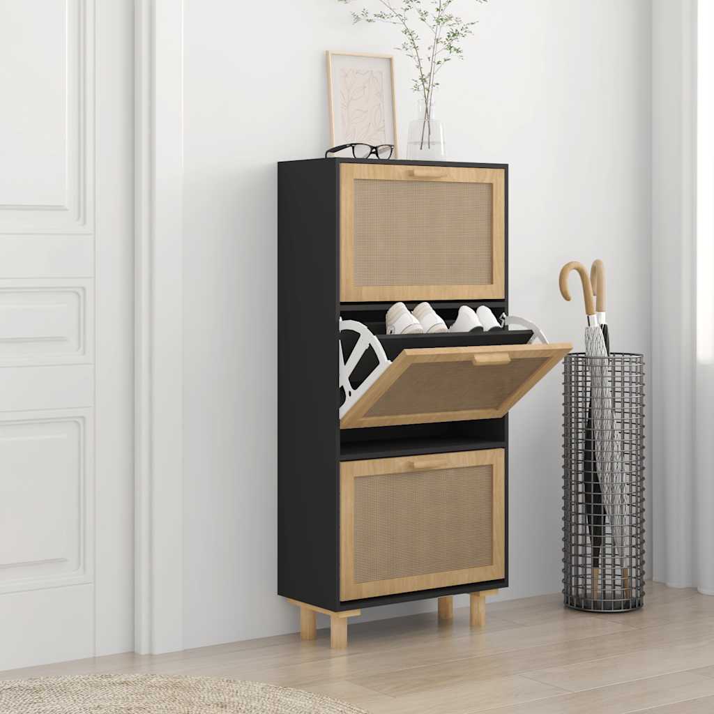 Skoskab 52x25x115 Cm Konstrueret Træ Og Rattan - Variant 345649