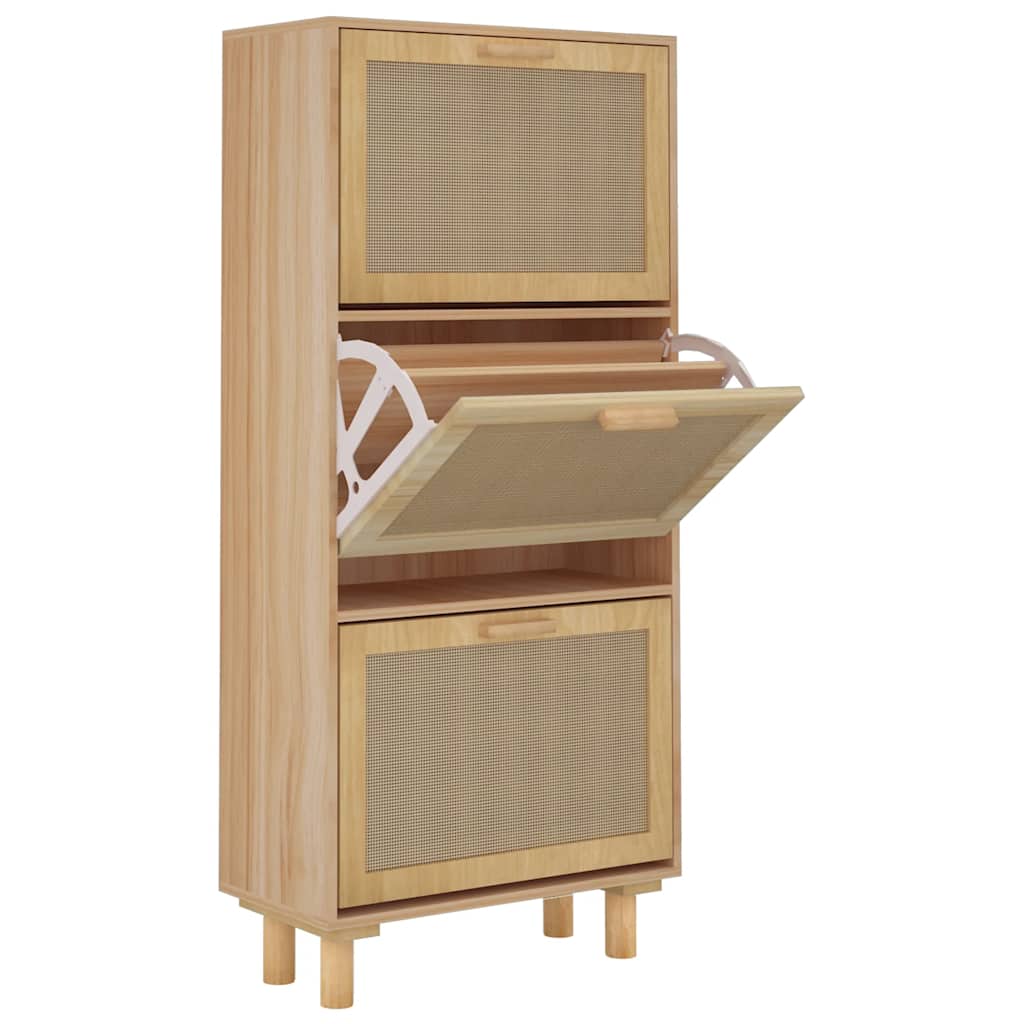Skoskab 52x25x115 Cm Konstrueret Træ Og Rattan - Billede 2