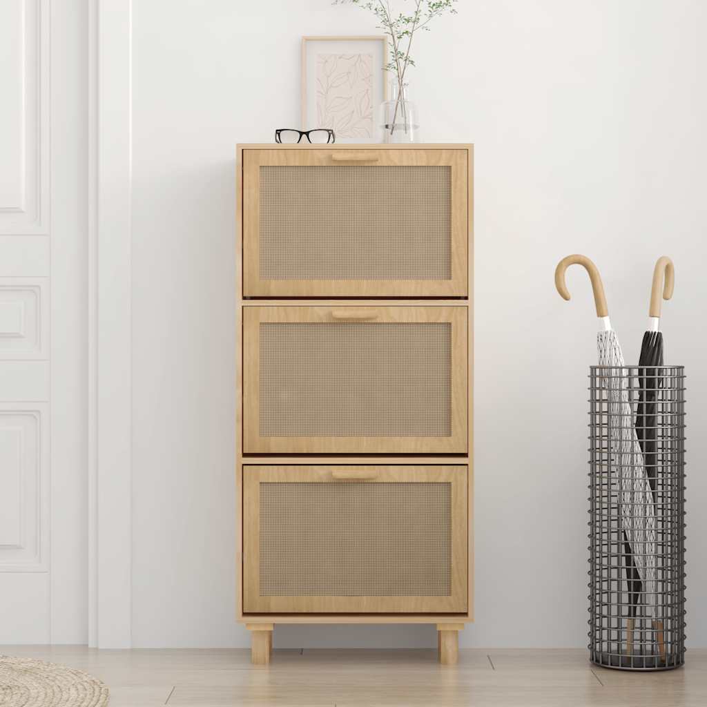 Skoskab 52x25x115 Cm Konstrueret Træ Og Rattan - Billede 3