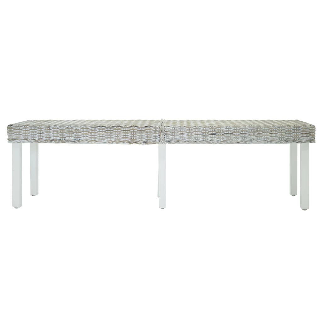 Bænk 160x35x45 Cm Naturlig Kubu-rattan Og Massivt Mahognitræ Hvid - Billede 2