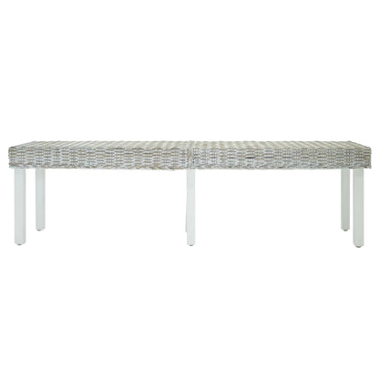 Bænk 160x35x45 Cm Naturlig Kubu-rattan Og Massivt Mahognitræ Hvid - Billede 2