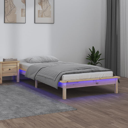 Sengeramme Med Led-Lys Massivt Træ