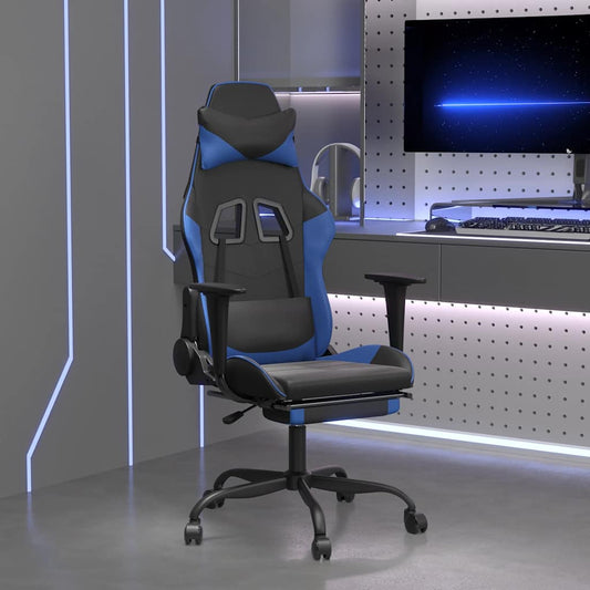Gamingstol M. Massagefunktion Og Fodstøtte Kunstlæder Sort Blå