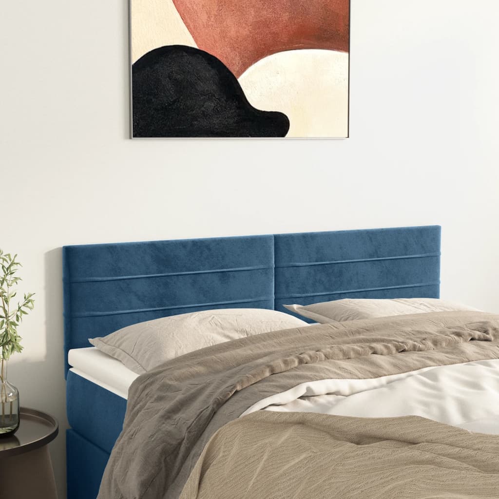 Sengegavle 2 Stk. 80X5X78/88 Cm Fløjl Mørkeblå