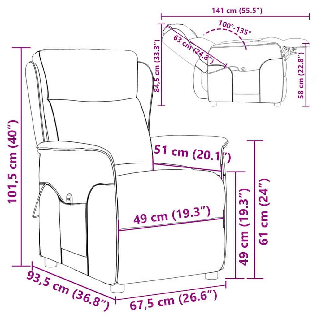 Massagestol Med Pude 93.5 X 67.5 X 101.5 Cm Stof - Billede 8