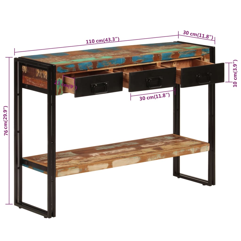 Konsolbord 110x30x76 Cm Massivt Træ - Billede 7