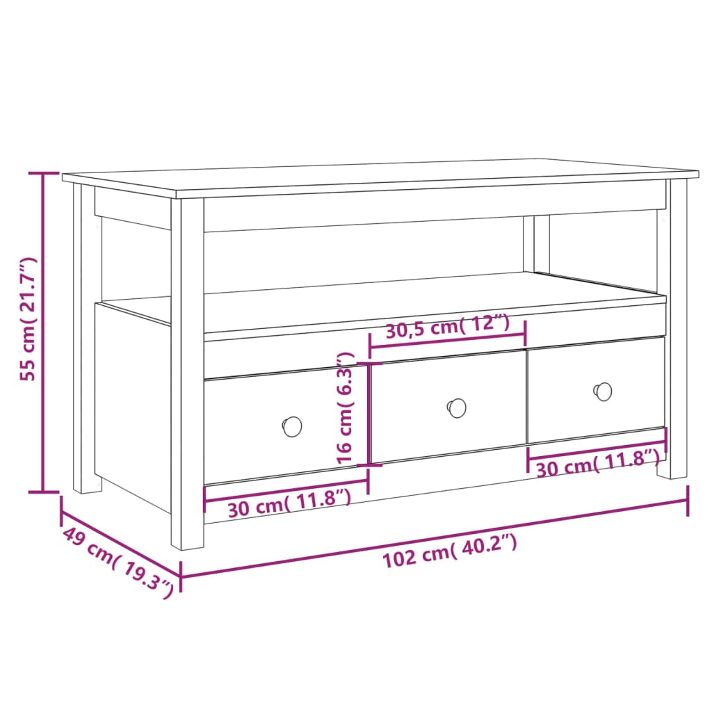 Sofabord 102x49x55 Cm Massivt Fyrretræ - Billede 11