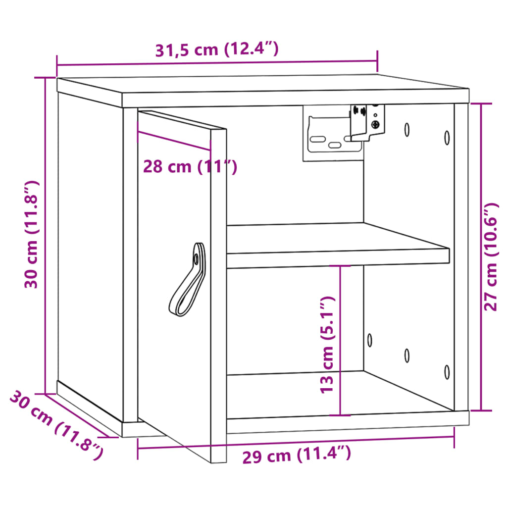 Vægskab 31,5x30x30 Cm Massivt Fyrretræ - Billede 13