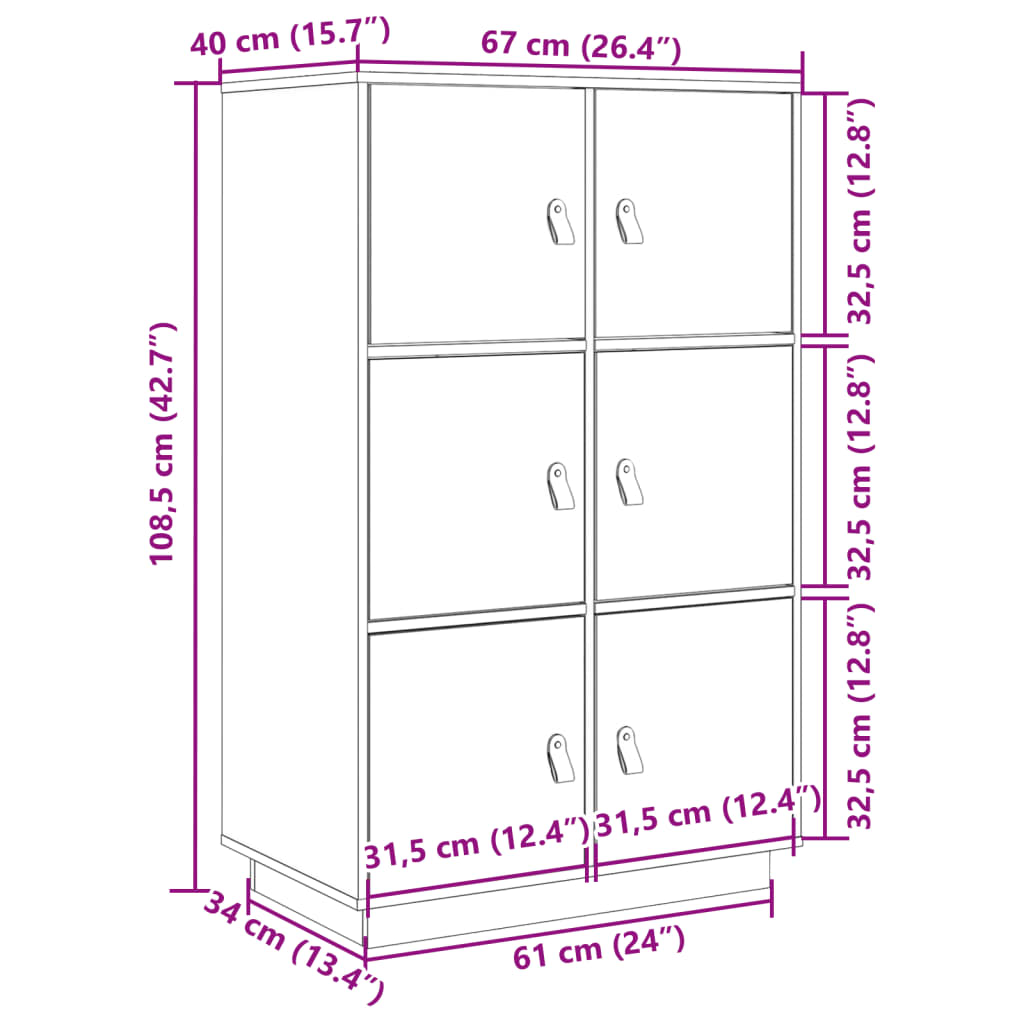 Højskab 67X40X108,5 Cm Massivt Fyrretræ
