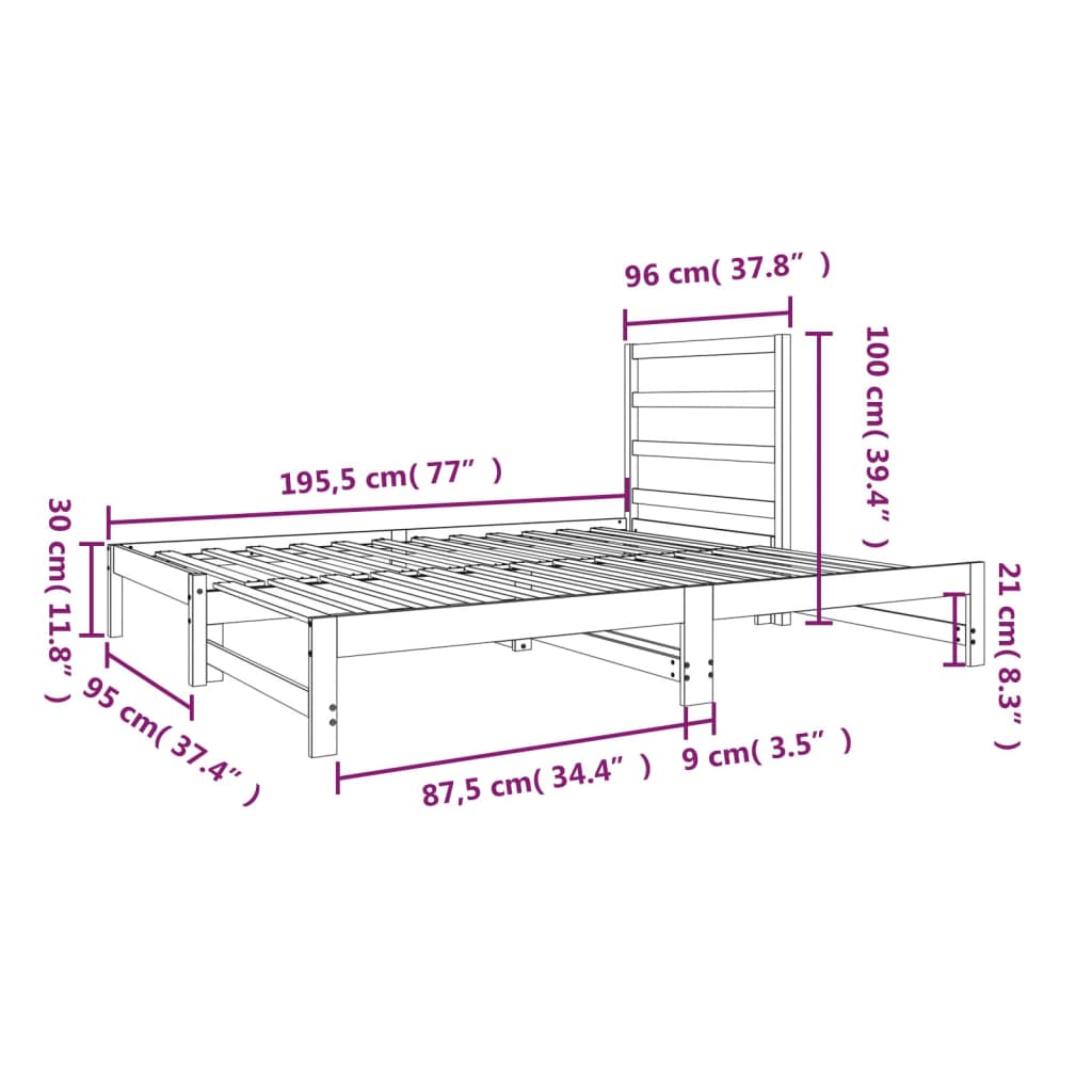 Daybed Med Udtræk 2x(90x190) Massivt Fyrretræ - Billede 11
