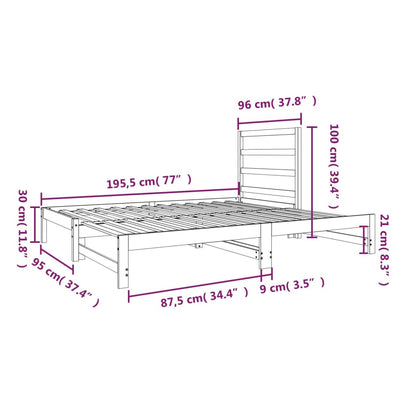 Daybed Med Udtræk 2x(90x190) Massivt Fyrretræ - Billede 11