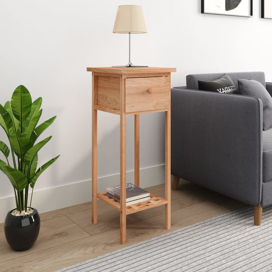 Sidebord Med Skuffe 25X25X60 Cm Massivt Træ Valnød Hvid