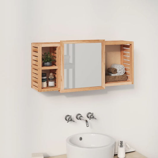 Spejlskab 80X17X34 Cm Massivt Valnøddetræ Hvid