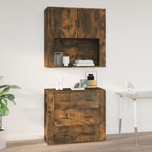 Vægskab 80X33X80 Cm Konstrueret Træ Røget Egetræsfarve