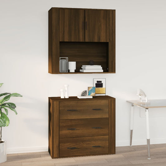 Vægskab 80X33X80 Cm Konstrueret Træ Brun Egetræsfarve
