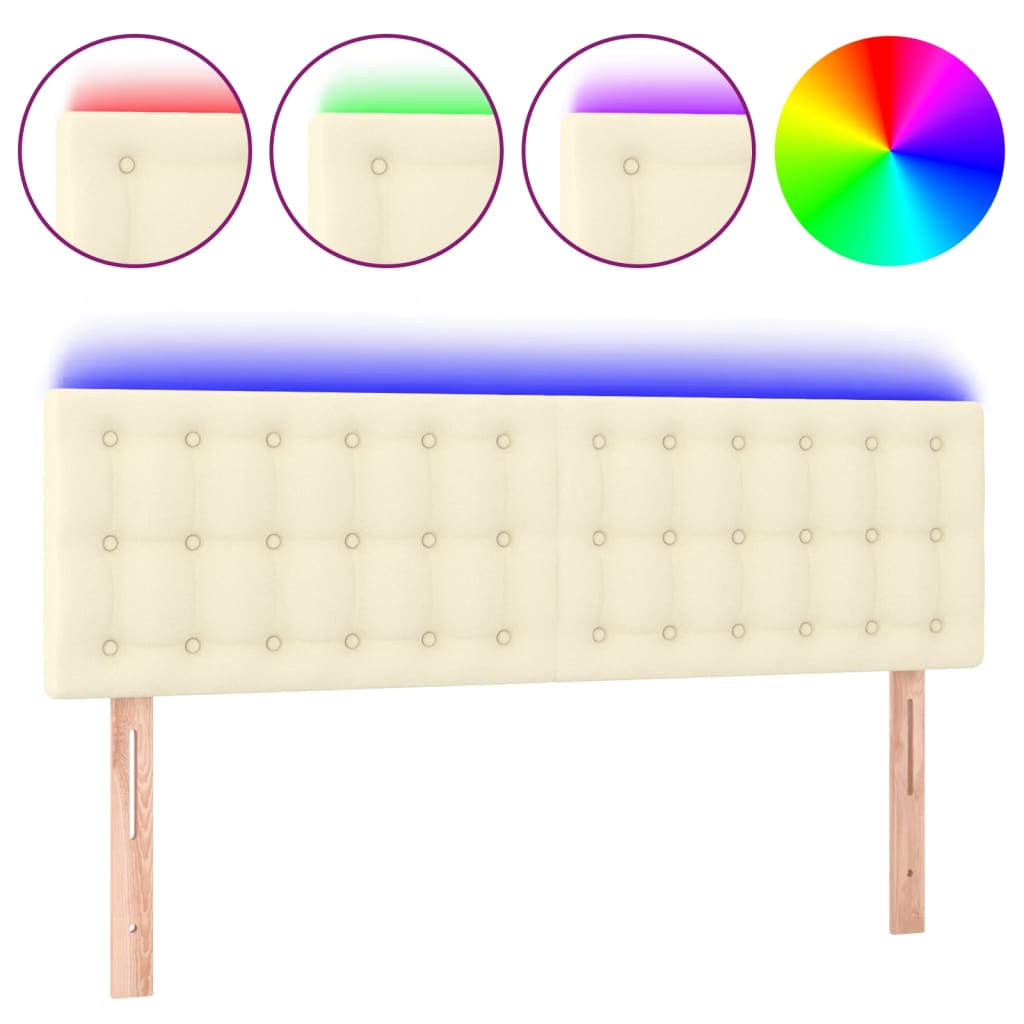 Sengegavl Med Led-lys 144x5x78/88 Cm Kunstlæder Cremefarvet - Billede 2