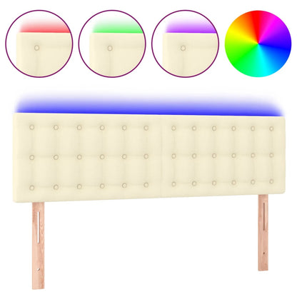 Sengegavl Med Led-lys 144x5x78/88 Cm Kunstlæder Cremefarvet - Billede 2